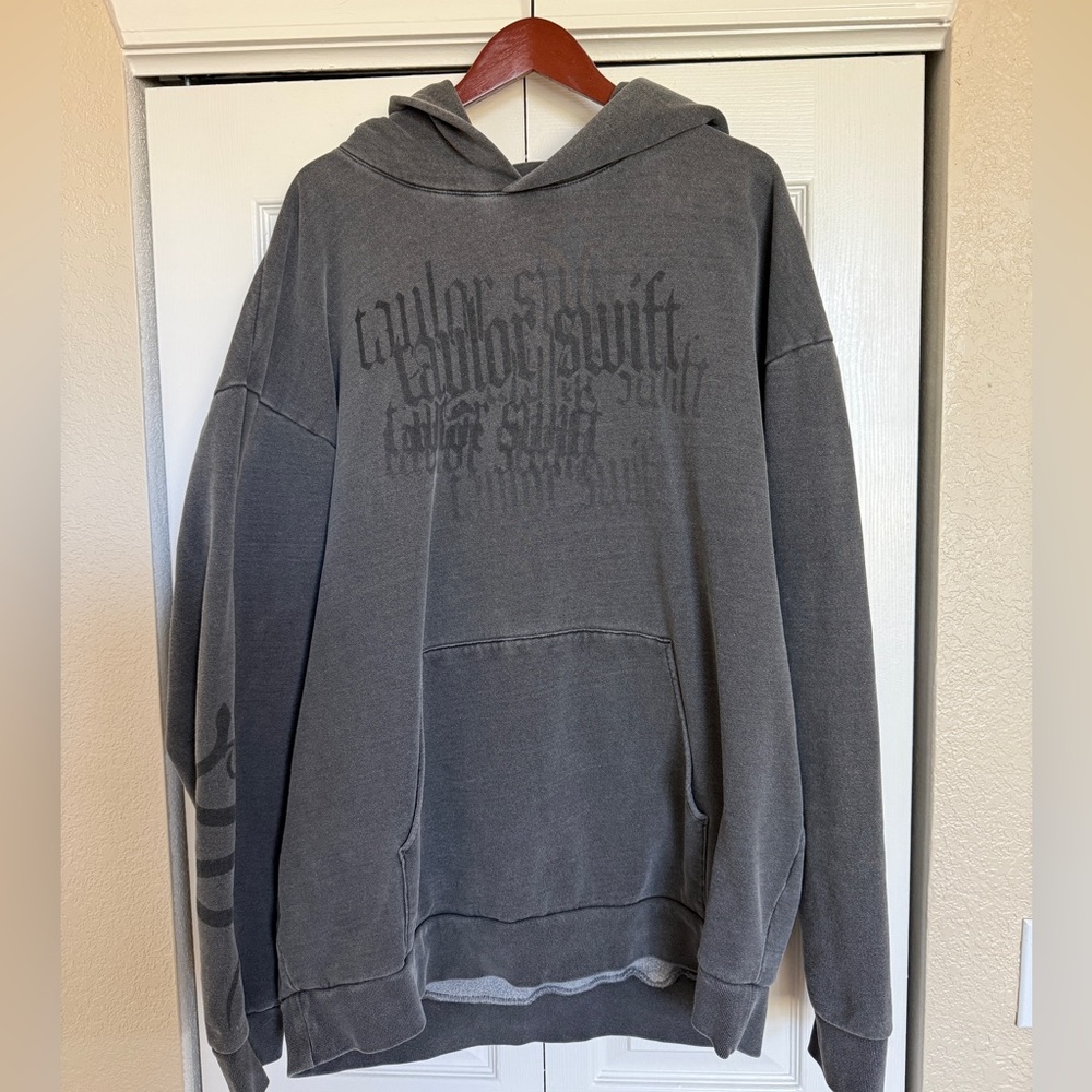 Taylor Swift Official Reputation Hoodie Distressed Charcoal Grey Sz XL XXL